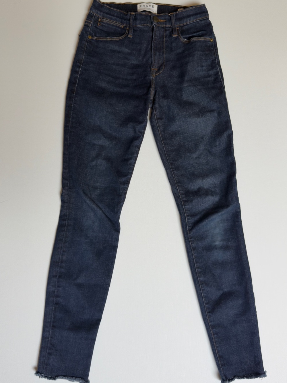 Frame Le High Skinny Dark Wash Frayed Hem Jeans | Size 26